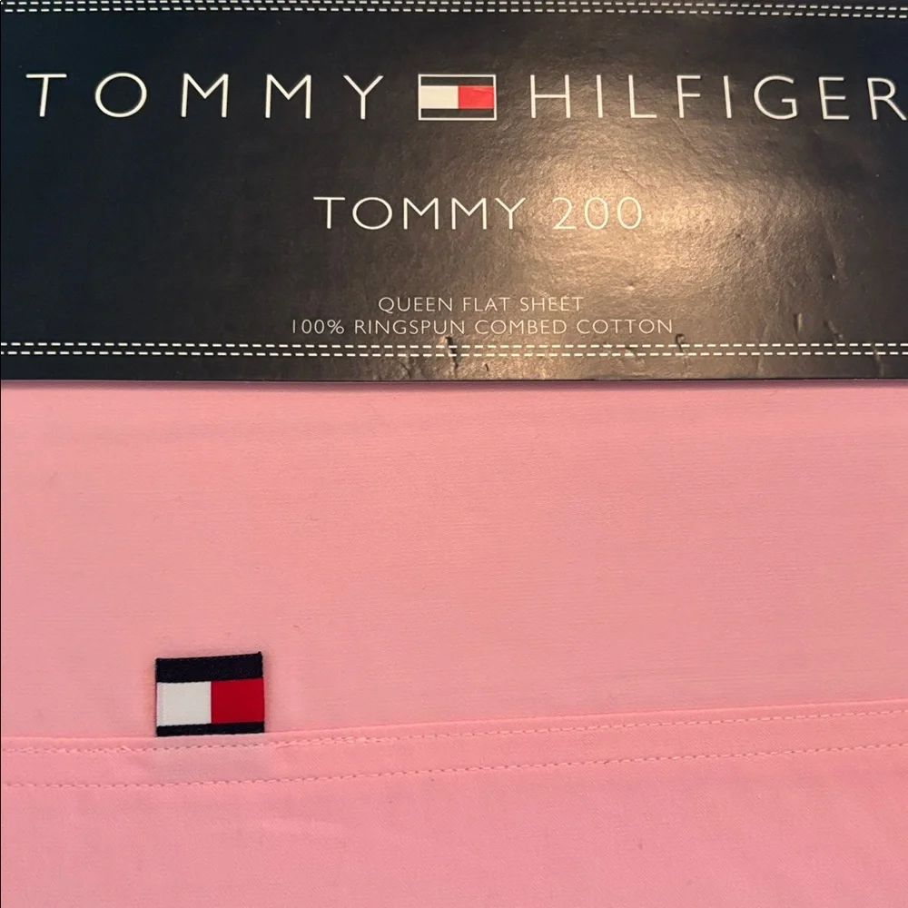 Sheet flat queen size Tommy Hilfiger new for 90 x 102” ringspun combed cotton